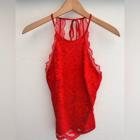 H&M Red Lace Halter Top Size 2 NWT - Picture 1 of 6